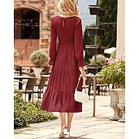 Btfbm Women Casual Long Sleeve Crew Neck Fall Dress Bohemian Relaxed Fit Floral Flowy Maxi Dresses Tiered Cocktail Dress(Solid Red,Xx-Large)