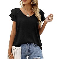 Womens Spring Tops Pink Ruffle Short Sleeve Square Neck T Shirts For Women Cute L