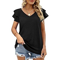 Womens Spring Tops Pink Ruffle Short Sleeve Square Neck T Shirts For Women Cute L