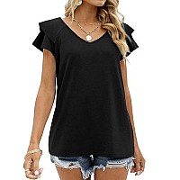 Womens Spring Tops Pink Ruffle Short Sleeve Square Neck T Shirts For Women Cute L