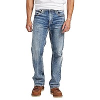 Silver Jeans Co Mens Zac Relaxed Fit Straight Leg Jeans, Med Wash Sdk241, 40W X 32L