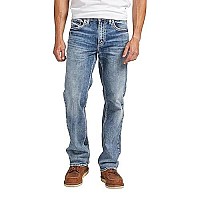 Silver Jeans Co Mens Zac Relaxed Fit Straight Leg Jeans, Med Wash Sdk241, 40W X 32L