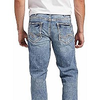 Silver Jeans Co Mens Zac Relaxed Fit Straight Leg Jeans, Med Wash Sdk241, 40W X 32L