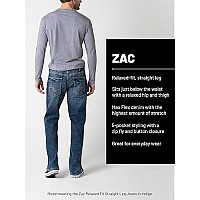 Silver Jeans Co Mens Zac Relaxed Fit Straight Leg Jeans, Med Wash Sdk241, 40W X 32L