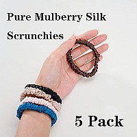 Silmer Silk Scrunchies Hair Tie 22 Momme 100 Mulberry 5 Pack(Peacock Blue,Pink,Apricot, Dark Coffee, Black)