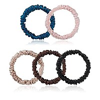 Silmer Silk Scrunchies Hair Tie 22 Momme 100 Mulberry 5 Pack(Peacock Blue,Pink,Apricot, Dark Coffee, Black)