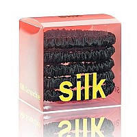 Silmer Silk Scrunchies For Hair Bicolor Hair Tie 100 Mulberry 22 Momme 5 Pack(Black)