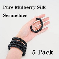 Silmer Silk Scrunchies For Hair Bicolor Hair Tie 100 Mulberry 22 Momme 5 Pack(Black)