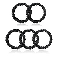 Silmer Silk Scrunchies For Hair Bicolor Hair Tie 100 Mulberry 22 Momme 5 Pack(Black)