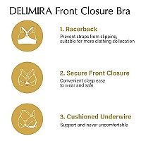 Delimira Womens Front Closure Plus Size Full Coverage Lace Underwire Racerback Bra Opal Gray 38Dd