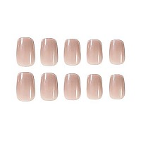 Rikview Press On Nails Medium Length Fake Nails Nude Nails Square Glossy Stick On Nails 24 Pcsset