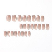 Rikview Press On Nails Medium Length Fake Nails Nude Nails Square Glossy Stick On Nails 24 Pcsset