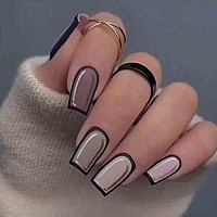 Foccna Black Press On Nails Comic Medium Long, Acrylic Fake Nails Square Cartoon False Nails,Artificial Nails For Women And Girls 24 Pcsa