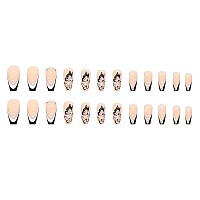 Rikview Black Press On Nails Medium Fake Nails Nude French Tip Nails With Design Coffin Acrylic Nails Glossy Nails