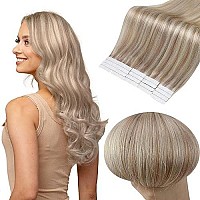 Full Shine Remy Tape In Hair Extensions Color 18 Ash Blonde And 613 Blonde Invisible Tape In Extensions 16 Inch Straight Tape In Human Hair 50 Gram 20 Pcs White Tape In Hair