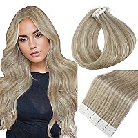 Full Shine Remy Tape In Hair Extensions Color 18 Ash Blonde And 613 Blonde Invisible Tape In Extensions 16 Inch Straight Tape In Human Hair 50 Gram 20 Pcs White Tape In Hair