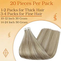 Full Shine Remy Tape In Hair Extensions Color 18 Ash Blonde And 613 Blonde Invisible Tape In Extensions 16 Inch Straight Tape In Human Hair 50 Gram 20 Pcs White Tape In Hair