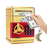 Gold Pink Piggy Bank, Birthday Toys Gifts For 4 5 6 7 8 9 10 Year Old Boys Girls, Electronic Real Money Coin Atm Machine, Plastic Large Saving Bank Safe Lock Box, Kids Kawaii Cute Stuff Playtime Funa