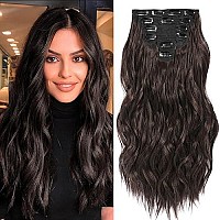 Fliace Clip In Hair Extensions, 6 Pcs Natural Soft Hair Blends Well Hair Extensions, Dark Brown Long Wavy Hairpieces(20Inch, 6Pcs, Dark Brown)