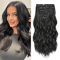 Fliace Clip In Black Hair Extensions For Women, 6 Pcs Natural Black Hair Extensions, Thick Hairpieces Double Weft Wavy Hairpieces, Soft Hair Blends Well Hair Extensions, Long Wavy Hairpieces(20Inch, 6Pcs, Natural Black)