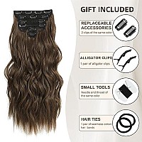 Fliace Clip In Hair Extensions, 6 Pcs Natural Soft Hair Blends Well Hair Extensions, Medium Brown Long Wavy Hairpieces(20Inch, 6Pcs, Medium Brown)