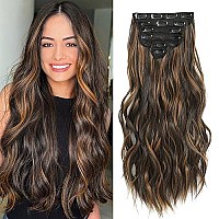 Fliace Clip In Hair Extensions, Highlight Balayage Dark Brown Hair Extensions, 6 Pcs Hairpieces, Natural Blends Well Hair Extensions (20Inch, 6Pcs, Dark Roasted Coffee Caraamel Brown)