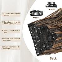 Fliace Clip In Hair Extensions, Highlight Balayage Dark Brown Hair Extensions, 6 Pcs Hairpieces, Natural Blends Well Hair Extensions (20Inch, 6Pcs, Dark Roasted Coffee Caraamel Brown)