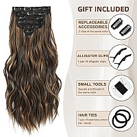 Fliace Clip In Hair Extensions, Highlight Balayage Dark Brown Hair Extensions, 6 Pcs Hairpieces, Natural Blends Well Hair Extensions (20Inch, 6Pcs, Dark Roasted Coffee Caraamel Brown)