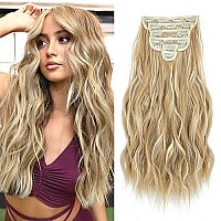 Fliace Clip In Hair Extensions, 6 Pcs Natural Soft Hair Blends Well Hair Extensions, Honey Golden Brownblonde Long Wavy Hairpieces(20Inch, 6Pcs,Honey Golden Brownblonde)