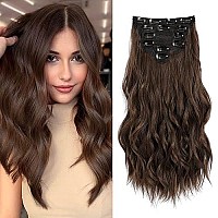 Fliace Clip In Hair Extensions, 6 Pcs Light Brown Extensions, Wavy Hair Extensions, Natural Soft Hair Blends Well Hair Extensions, Chocolate Brown Long Wavy Hairpieces(20Inch, 6Pcs, Chocolate Brown)