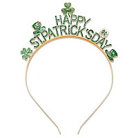 Cealxheny St Patricks Day Headbands, Glitter Rhinestone Shamrock Headbands Lucky Irish Hairbands St Patricks Day Accessories Party Favors Gifts (Style B)