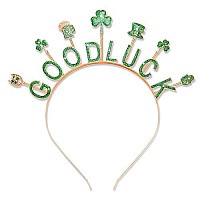 Cealxheny St Patricks Day Headbands, Glitter Rhinestone Shamrock Headbands Lucky Irish Hairbands St Patricks Day Accessories Party Favors Gifts (Good Luck)