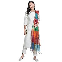 Janasya Women's Off-White Poly Silk Solid Kurta with Pant and Dupatta(SET268-KR-NP-L)