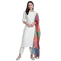 Janasya Women's Off-White Poly Silk Solid Kurta with Pant and Dupatta(SET268-KR-NP-L)