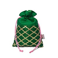 2Ds Gota Work Silk Potli Bags For Return Gifts (Set Of 6) Batwa For Gifting Purpose. Wedding Gift Potli/Jewellery Pouch, Shagun Potli Set, Ideal Handbag Potli For Diwali Gift Packing Colour_Green