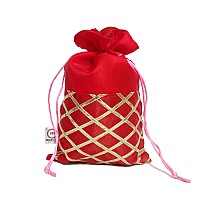 2Ds Womens Gota Work Silk Potli Bags For Jewellery, Diwali Gifts Packing (Red) - Set Of 25