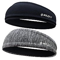 Boldfit Head Band For Man Sports Head Bandana For Men & Women Gym Hair Band For Men Workout, Running - Breathable, Non-Slip & Quick Drying Head Bands For Long Hair (Set Of 2 (Black, Grey Melange))