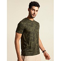 Damensch Mens Regular Fit Cotton Blend Crew Neck Melange Tshirt | Round Neck T Shirts For Men T Shirt For Men T Shirts For Man Tshirt For Men Stylish-Battle Green-L