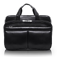 R Series Walton 17 Leather Expandable Double Compartment Laptop Briefcase W Removable Sleeve Black