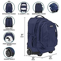 Jansport Driver 8 Rolling Backpack Wheeled Travel Bag With 15Inch Laptop Sleeve Navy