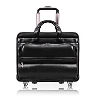 P Series Franklin 17 Leather Patented Detachable Wheeled Laptop Briefcase Black