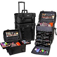 Shany Makeup Artist Soft Rolling Trolley Cosmetic Case Makeup Travel Bag With Makeup Organizer Drawer Bins Makeup Mesh Bag Orga