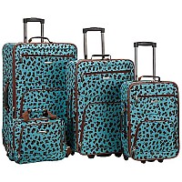 4 Pc Blue Leopard Luggage Set - Blueleopard