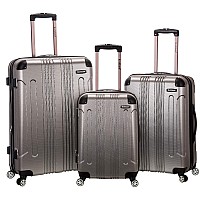 Rockland London Hardside Spinner Wheel Luggage Silver 3Piece Set 202428