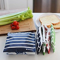 Lunchskins Reusable Zippered 2Pack Set Food Storage Bags 1 Sandwich 1 Snack Navy Stripe