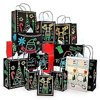 Christmas Holiday Glowinthedark Gift Bag 22 Piece 11 Bags Of 4 Different Designs 3 Sizes Large Medium Small 11 White Tis