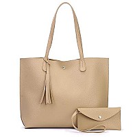 Minimalist Clean Cut Pebbled Faux Leather Tote Womens Shoulder Handbag New Beige