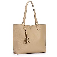 Minimalist Clean Cut Pebbled Faux Leather Tote Womens Shoulder Handbag New Beige