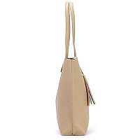 Minimalist Clean Cut Pebbled Faux Leather Tote Womens Shoulder Handbag New Beige