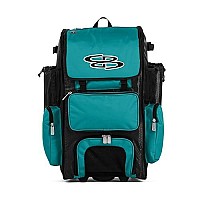 Boombah Rolling Superpack Baseballsoftball Gear Bag 2312 X 1312 X 912 Blackteal Telescopic Handle Holds 4 Bat